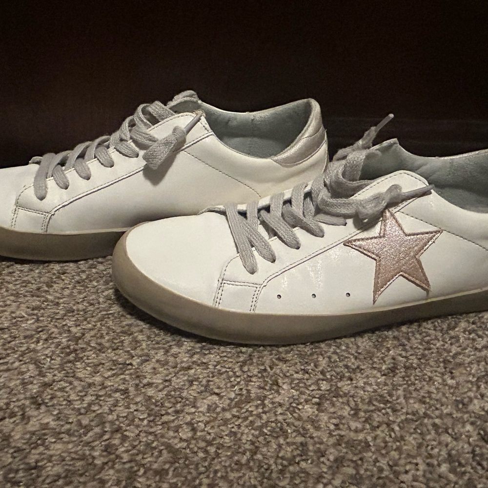 Women's White and Gold Star Sneakers